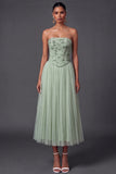 Dusty Sage Floral Corset Pleated Long Wedding Guest Dress