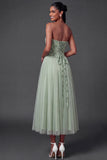 Dusty Sage Floral Corset Pleated Long Wedding Guest Dress