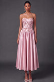 Light Blue Floral A Line Corset High Waist Long Wedding Guest Dress