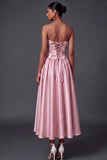 Light Blue Floral A Line Corset High Waist Long Wedding Guest Dress