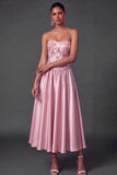 Light Blue Floral A Line Corset High Waist Long Wedding Guest Dress