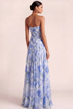 A Line Light Pink Floral Strapless Long Wedding Guest Dress
