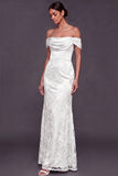 White Appliqued Floral Satin Long Wedding Reception Dress