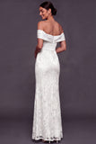 White Appliqued Floral Satin Long Wedding Reception Dress