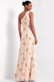 Ivory Floral A Line Appliqued Long Wedding Guest Dress with Slit