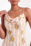 Ivory Floral A Line Appliqued Long Wedding Guest Dress with Slit