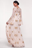 Flutter Sleeves Ivory Floral Appliqued Long Wedding Guest Dress