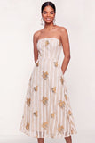 Ivory Floral Appliqued Strapless Long Wedding Guest Dress