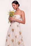 Ivory Floral Appliqued Strapless Long Wedding Guest Dress