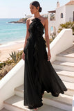 Lake Blue Maxi A Line Ruffled Criss Cross Back Wedding Guest Dress