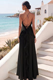 Lake Blue Maxi A Line Ruffled Criss Cross Back Wedding Guest Dress