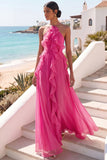 Lake Blue Maxi A Line Ruffled Criss Cross Back Wedding Guest Dress