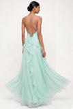 Lake Blue Maxi A Line Ruffled Criss Cross Back Wedding Guest Dress