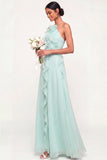 Lake Blue Maxi A Line Ruffled Criss Cross Back Wedding Guest Dress