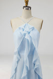 Lake Blue Maxi A Line Ruffled Criss Cross Back Wedding Guest Dress