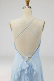 Lake Blue Maxi A Line Ruffled Criss Cross Back Wedding Guest Dress