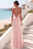 Lake Blue Maxi A Line Ruffled Criss Cross Back Wedding Guest Dress