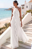 Lake Blue Maxi A Line Ruffled Criss Cross Back Wedding Guest Dress