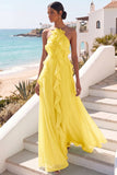 Lake Blue Maxi A Line Ruffled Criss Cross Back Wedding Guest Dress