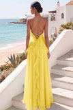Lake Blue Maxi A Line Ruffled Criss Cross Back Wedding Guest Dress
