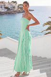 Mint Green Ruffled Strapless Sheath Long Bridesmaid Dress