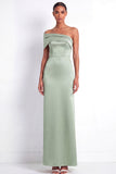 Dusty Sage Mermaid Satin One Shoulder Long Bridesmaid Dress with Back Slit