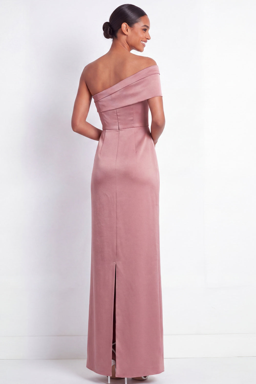 Dusty Sage Mermaid Satin One Shoulder Long Bridesmaid Dress with Back Slit