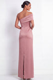 Dusty Sage Mermaid Satin One Shoulder Long Bridesmaid Dress with Back Slit
