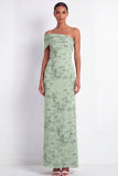 Dusty Sage Floral Sheath One Shoulder Long Bridesmaid Dress with Slit
