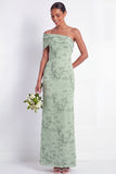 Dusty Sage Floral Sheath One Shoulder Long Bridesmaid Dress with Slit