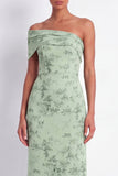 Dusty Sage Floral Sheath One Shoulder Long Bridesmaid Dress with Slit