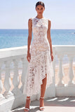 White Floral Ruffled High Low Engagement Dress
