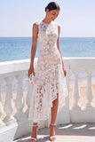 Navy Floral Ruffled High Low Wedding Guest Dress