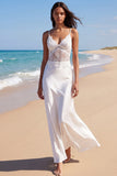 White Floral Mermaid Spaghetti Straps Long Engagement Dress