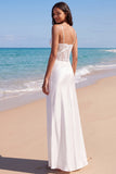 White Floral Mermaid Spaghetti Straps Long Engagement Dress