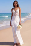 White Floral Mermaid Spaghetti Straps Long Engagement Dress