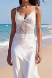 White Floral Mermaid Spaghetti Straps Long Engagement Dress