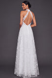 Floral A Line White Appliqued Long Engagement Dress with Slit