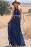 White Lace A Line Long Keyhole Western Wedding Dress