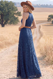 White Lace A Line Long Keyhole Western Wedding Dress