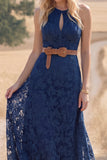 White Lace A Line Long Keyhole Western Wedding Dress