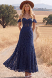White Lace A Line Corset Long Western Wedding Dress