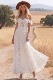 White Lace A Line Corset Long Western Wedding Dress