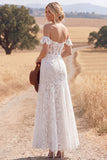 White Lace A Line Corset Long Western Wedding Dress