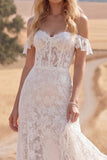 White Lace A Line Corset Long Western Wedding Dress