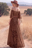 White Lace A Line High Low Half Sleeves Western Wedding Dress