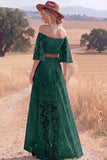 White Lace A Line High Low Half Sleeves Western Wedding Dress