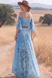 White Lace A Line High Low Half Sleeves Western Wedding Dress