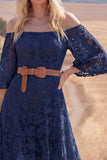 White Lace A Line High Low Half Sleeves Western Wedding Dress