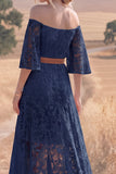 White Lace A Line High Low Half Sleeves Western Wedding Dress